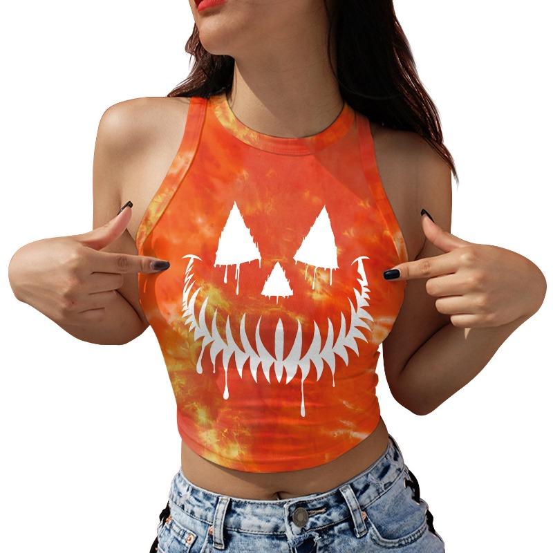 Halloween costume new summer skeleton skull digital printing fashion short vest top