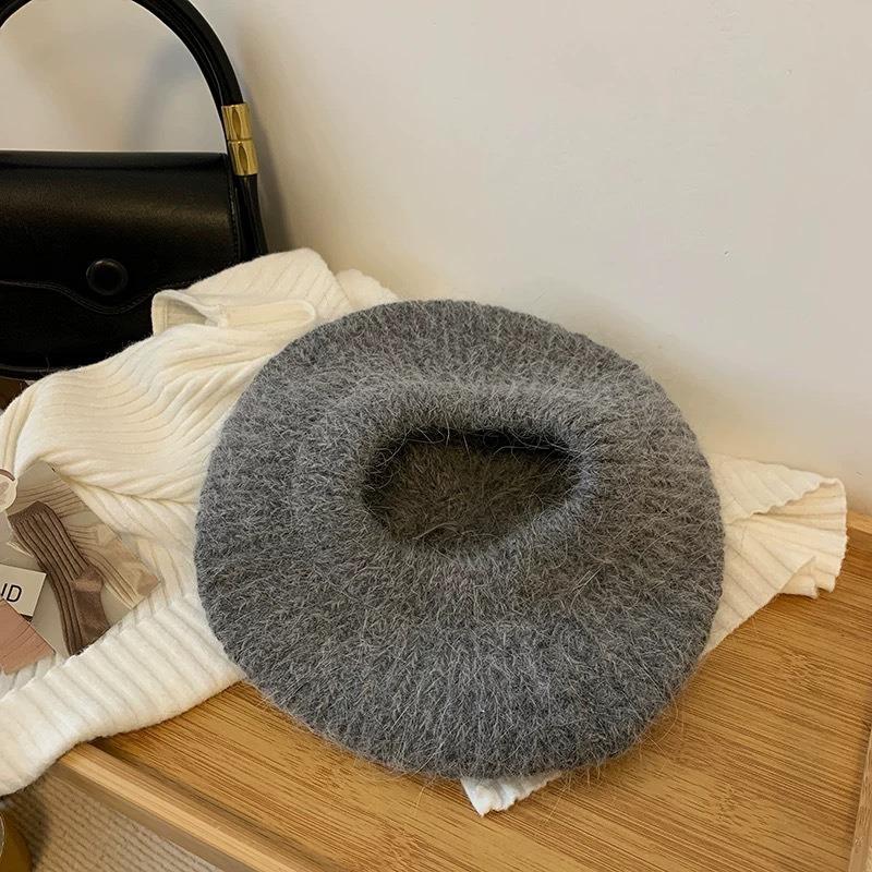 Mohair Knitted Beret Women's Autumn and Winter Hat Warm Versatile Face Little Painter Hat Winter