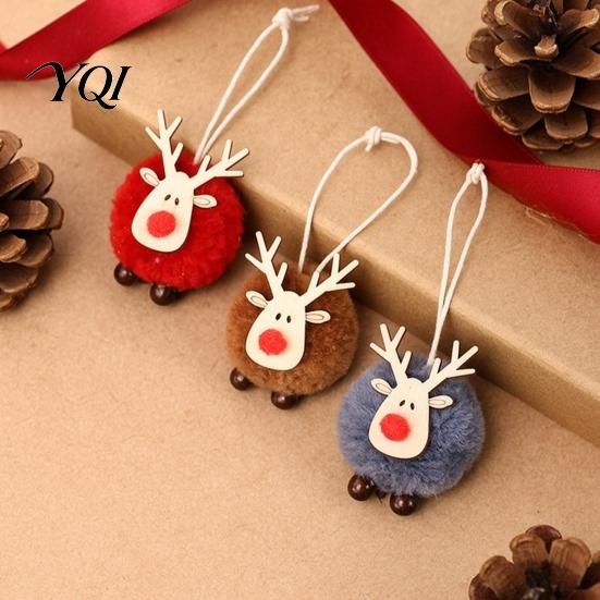 Rustic Style Christmas Tree Decorations Felt Elk Hanging Ornaments, Cute Fuzzy Pom Reindeer Creative for Stores Pendant, Holiday Party Winter