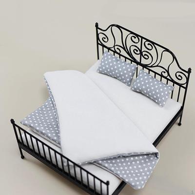 1/12 Double Bed Lifelike Life Scene Bedroom Micro Doll House Accessory Accessories for