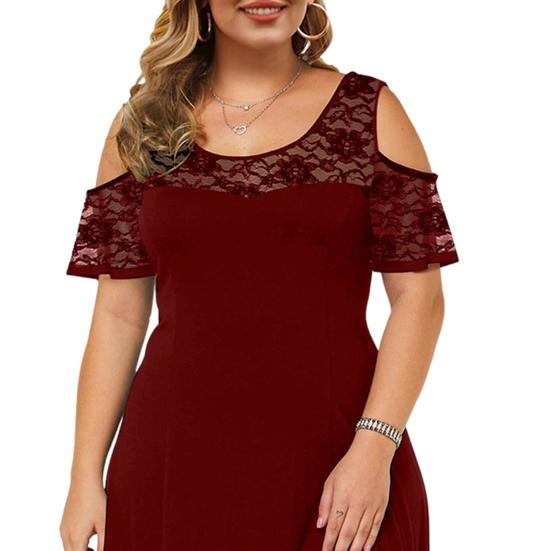 Vår Höst Dam Formell Klänning Spets Elegant Klänning Off Shoulder Plus Size Lång Sommarklänning Oregelbunden Fåll Maxiklänning Streetwear