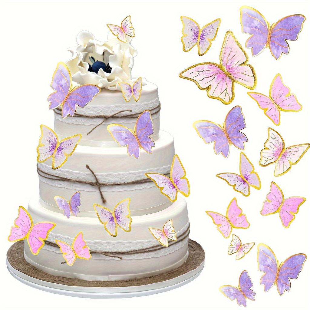 10Pcs Purple Butterflies for Cake Birthday Decorations Wedding Fairy Party Cake Butterflies for Birthday Wall Sticker Decal for Halloween