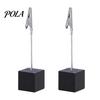 Metal Pole Memo Stand 2 Pcs Wooden Cube Base Holder with Clips, Mini Table Multi-combination Number Stands for Name Cards, Photos, Memos, Wedding,