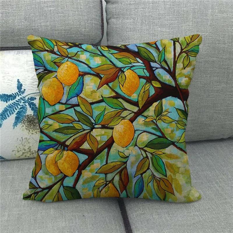 Living Room Bedroom Sofa Bed Chair Pillowcase Pumpkin Plant  Watercolor Thanksgiving Linen