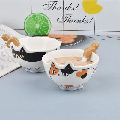Ceramiczna miseczka 4-calowa Koreańska miseczka z kreskówkowym kotem Domowe miseczki do ryżu Zastawa stołowa śniadaniowa dla dzieci Artykuły do domu i kuchni Zastawa stołowa