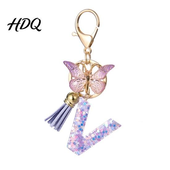 Keychain Accessory Purple Series Pendant Sequins Star Initial Letter Charm Key Chain