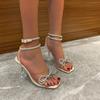 Buckle sandals women's rhinestones fashion car model catwalk summer tide bow large size sexy stiletto high heels