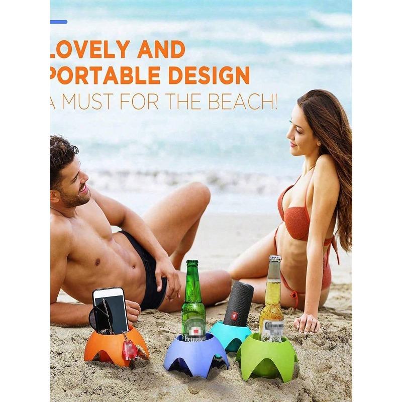 Porte-gobelet de plage, Sous-verre pour sable, Porte-boisson pour sable, Pique-boisson, Support de téléphone portable, Accessoire extérieur tout-en-un, Garde les boissons sans sable