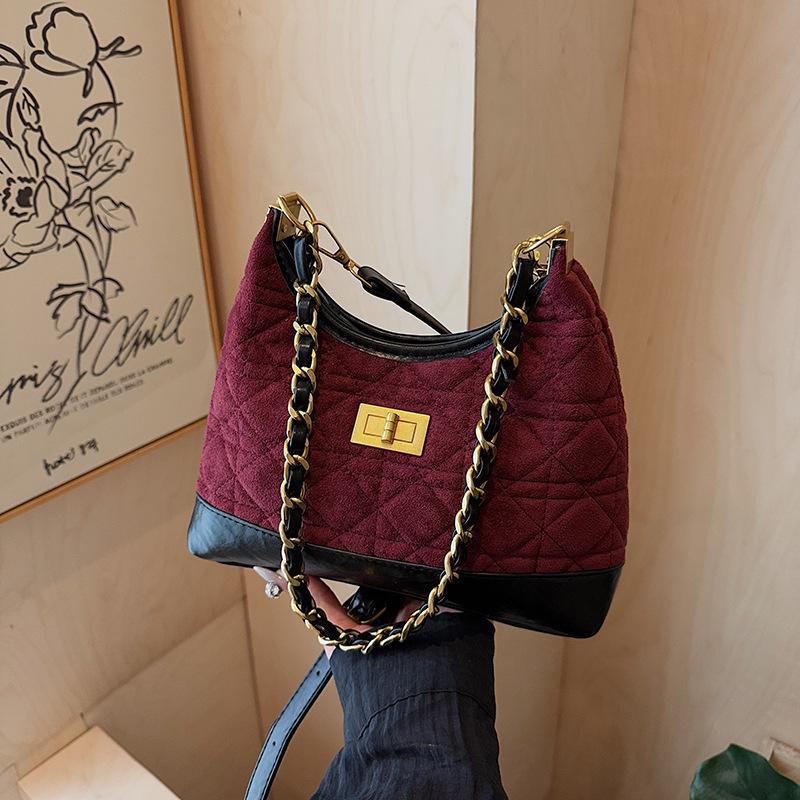 Retro Diamond Suede Crossbody Bag - Women's Versatile Color Block Shoulder Bag 2025