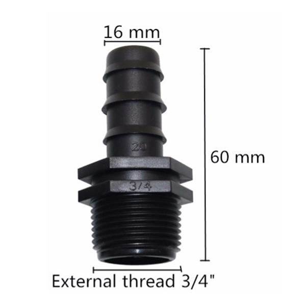 1/2" ,3/4"Male Thread Straight Connector Agriculture Irrigation Connections to DN16 DN20 Garden Hose Plastic 5 Pcs