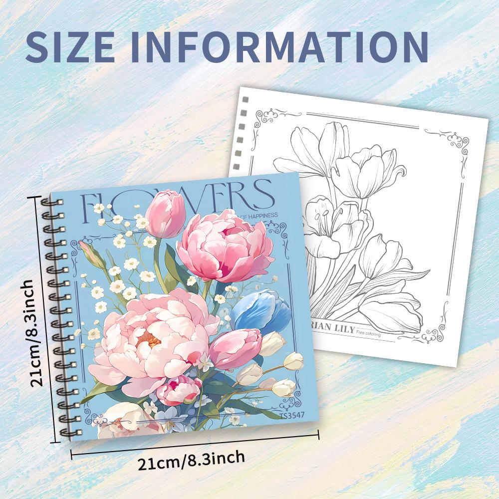 Flower Coloring Book - 30page adult coloring book, 100 gsm, 8.3 inches × 8.3 inches, painting book, birthday gift, holiday party