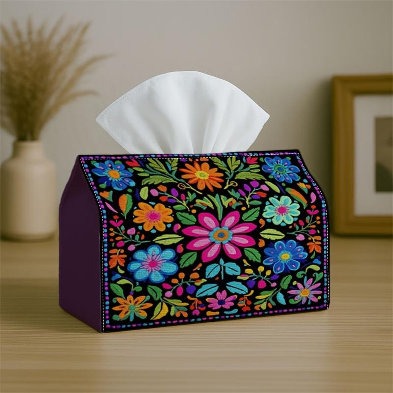 1pc Party Tissue Box, Folk Decorative Vibrant, Multifunctional Tissue Holder, Colorful Floral Design, Outdoor Party Supplies, Everyday Desktop Tissue