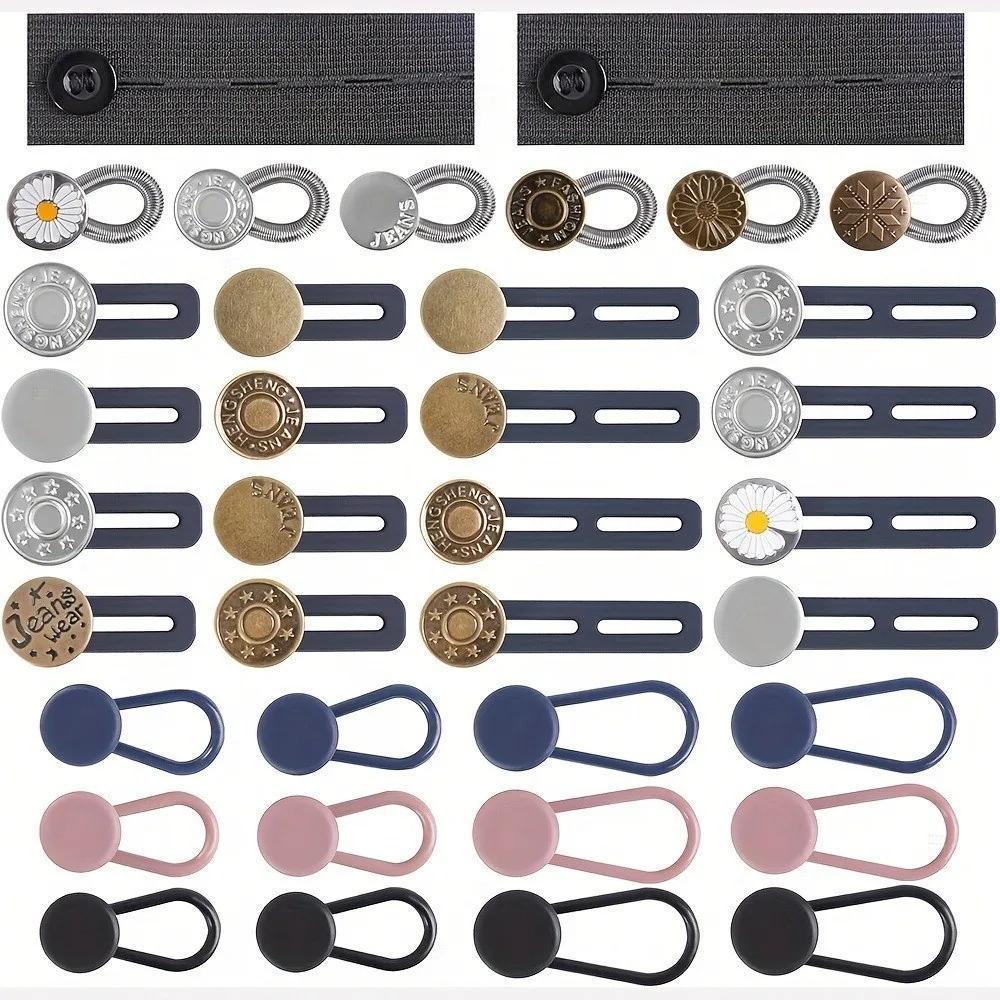 12/16/24/26 Pcs Button Style Button Extenders Strong Elasticity Easy Install Waist Extender Buttons Metal No Sew Extensions