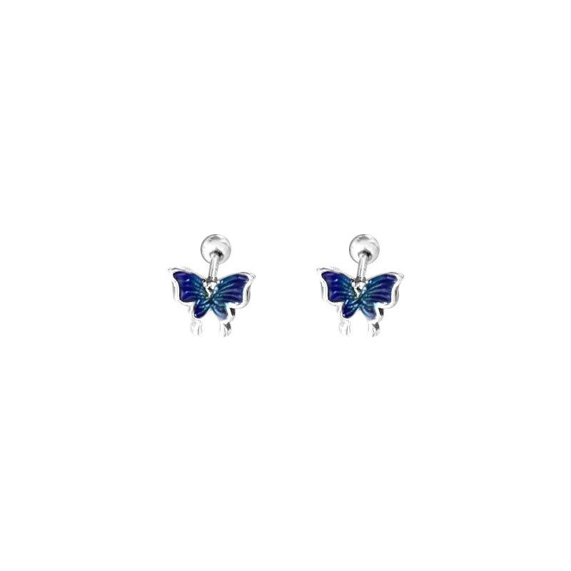 Blue Drop Glaze Butterfly Earrings for Women's Simple Niche Forest Series New Style Versatile