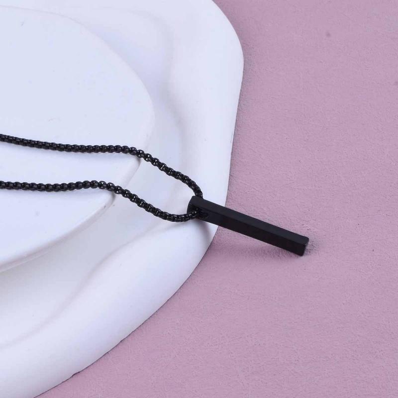 Simple Blank Copper Wishing Bar Pendant Necklace Charm Men Women Waterproof Dangle Vertical Cuboid Stick Zircon Gift
