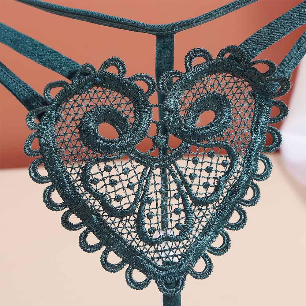 Transparent Sexy Low-Rise Embroidery Love Heart Underwear Thongs Lingerie Pearl Massage Panties