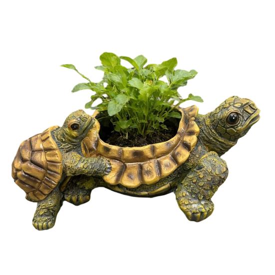Small Turtle Planter Resin Turtle Shaped Flower Pot with Drainage Holes Cute Animal Cacti Pots for Office Home Desktop Decor
