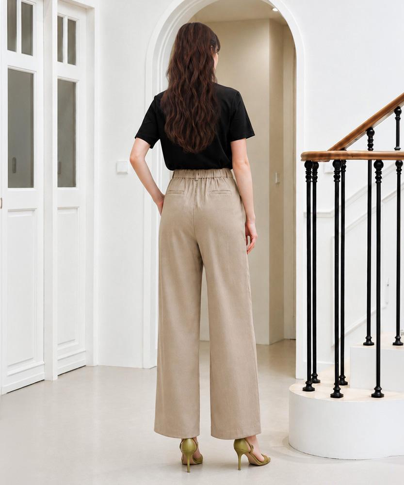 LBYL Beige Straight Wide Summer Pants