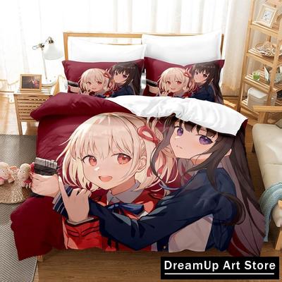 3D Print Fashion Anime Lycoris Recoil Bedding Set Boys Girls Twin Queen Full Size Duvet Cover Pillowcase Bed Adult Bedroom