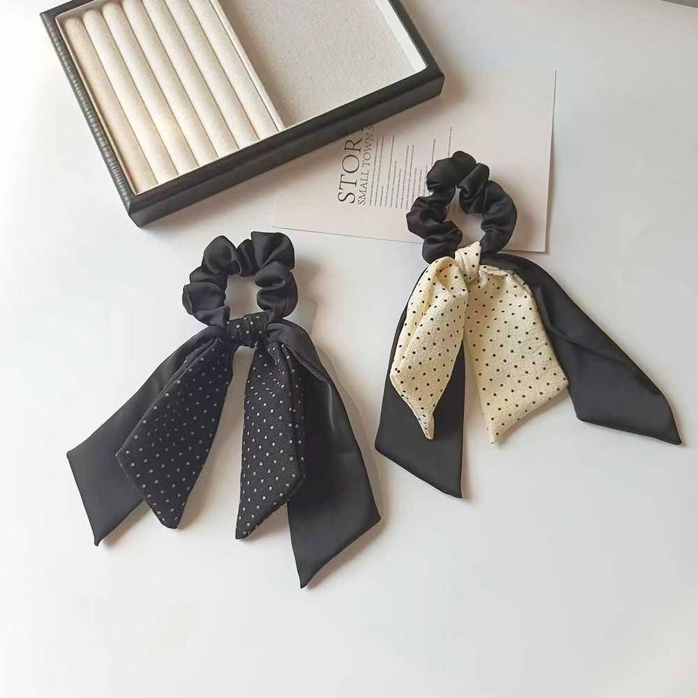 Korean Polka Dot Double Layer Scrunchie Bow Ponytail Tie Headband Hair Accessory
