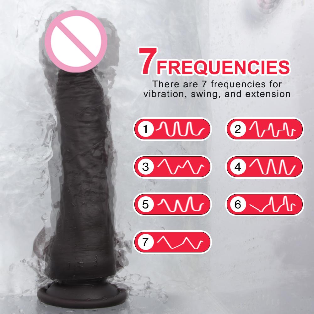 Thrusting Dick Black Dildo Elescopic Vibrating Dildo Vibrator Heating Sex Toy G-Spot Anal Stimulation Vibrating For Women