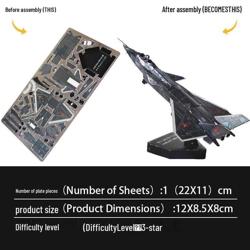 

Истребитель J-20 Нержавеющая сталь 3D DIY Модель Пазл - Сборка без клея