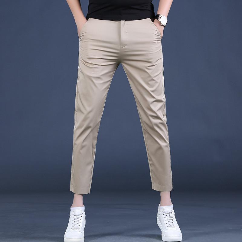 Young Men Summer Slim Fit Business Casual Pants With Stretch Cotton For Daily Wear