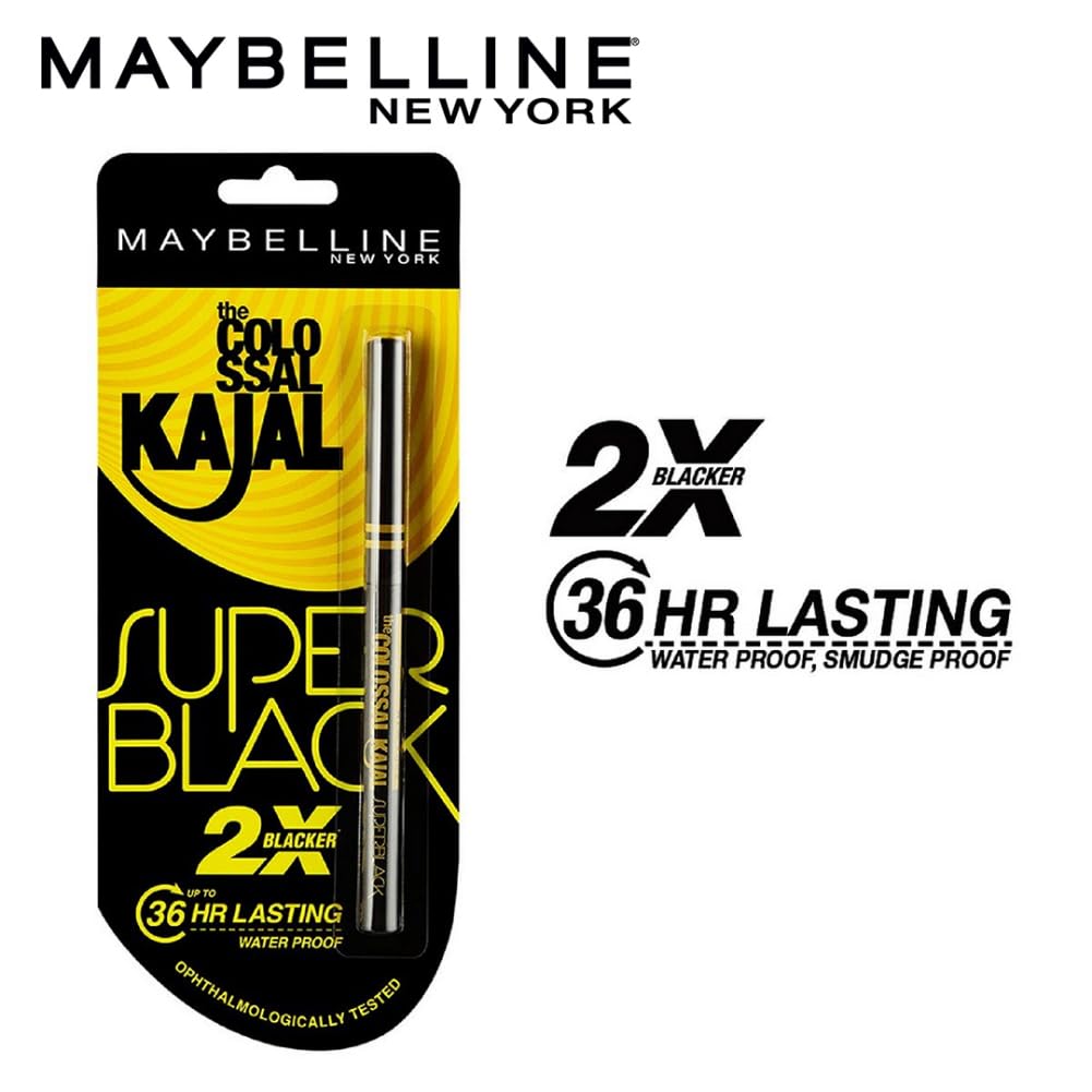 Maybelline New York Colossal Kajal Super Black Eye Pencil 0.35g Pack Of 2 Waterproof Smudge Proof Long Lasting Intense Color Sharp Definition