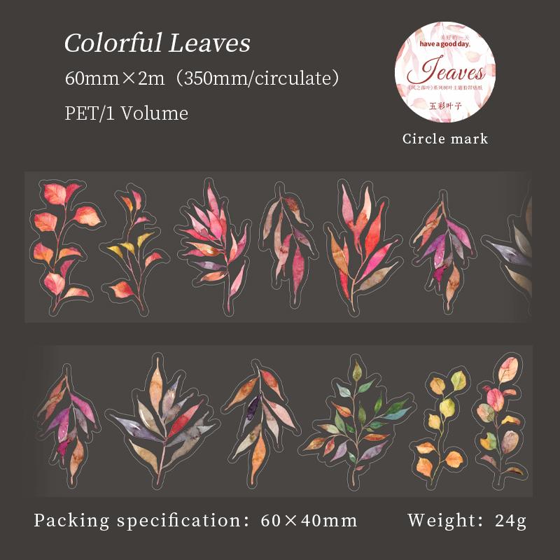 60mm*2m Beautiful PET Leaf tape Stickers aesthetic Decorative Stick Labels hand made DIY hand made Masking tape