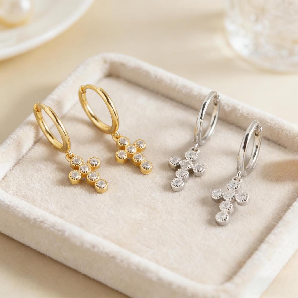 S925 Sterling Silver Zirconia Cross Earrings - Elegant, Simple, and Versatile European & American Design