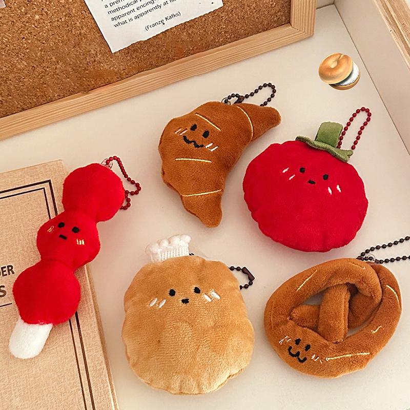 1Pc Kawaii Croissant Pendant Bread Doll Stuffed Keyrings Cute Tomatoes Plush Food Keychain For Bag Decoration Diy Accessories