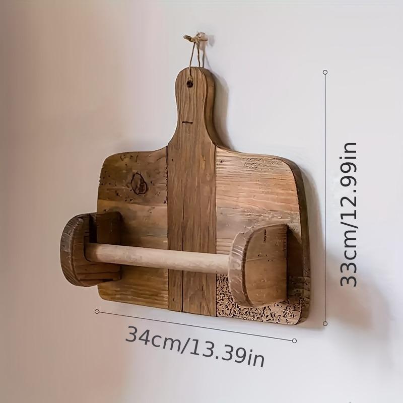 

Vintage Wooden Toilet Paper Holder Napkin Dispenser Wall Decor Rustic Wall-Mounted Hanging Tissue Roll Shelf Kitchen Organizer