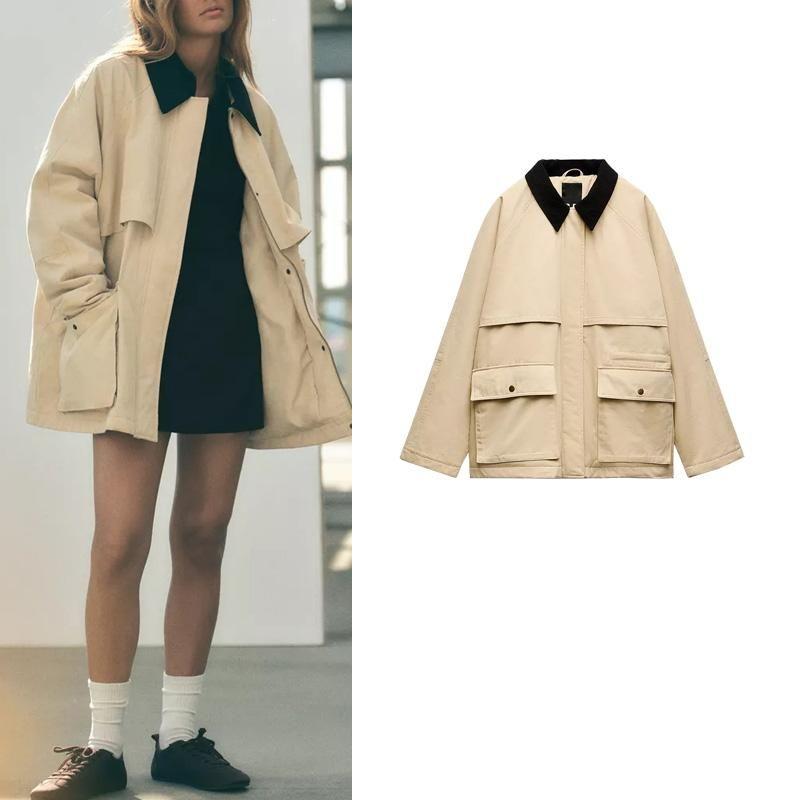 Fall and Winter New Loose Single-Breasted Corduroy Collar Quilted Long Sleeves Cotton Jacket Outwear 4749736