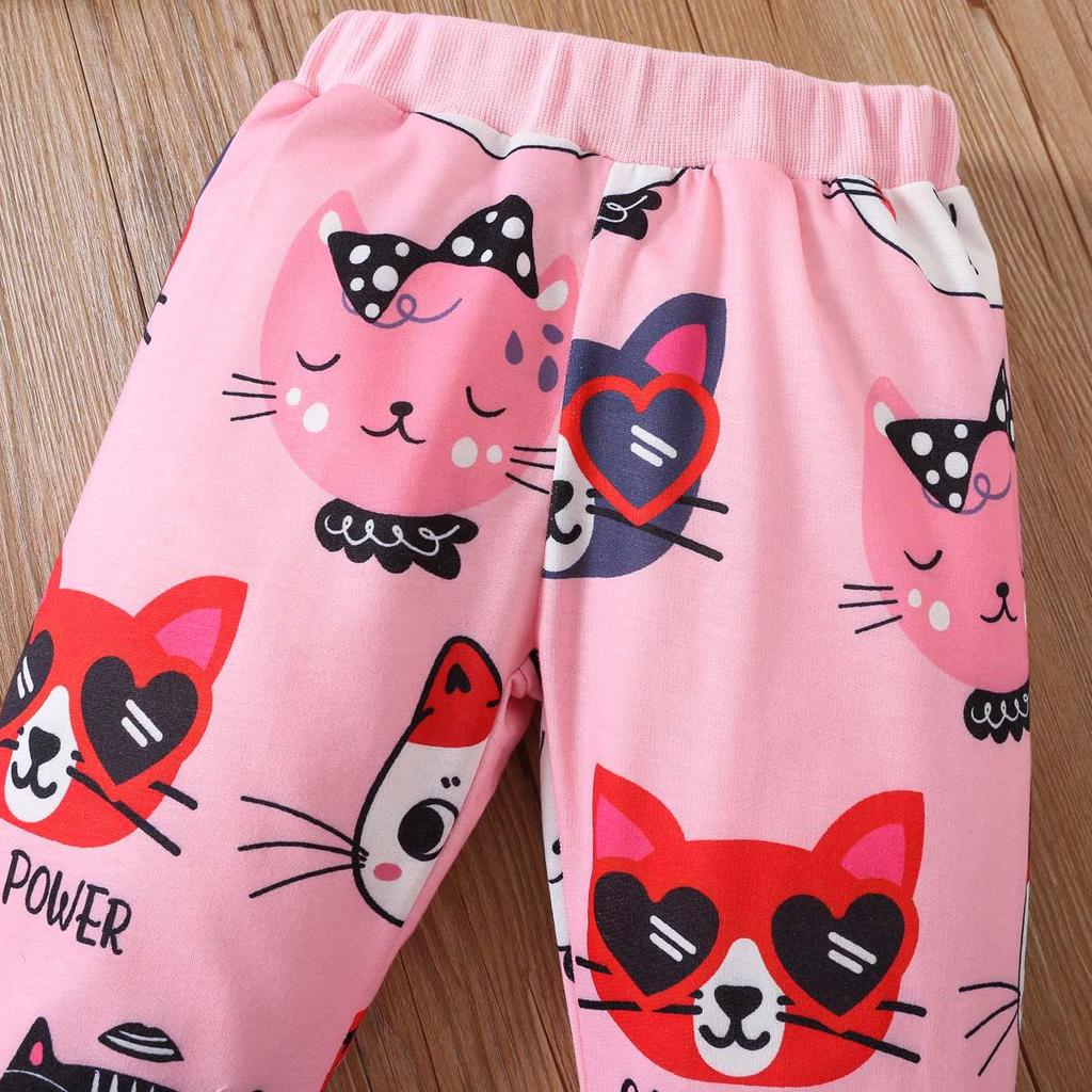 Girls' Cat Hooded Pullover and Pants Set - Spring/Autumn Fashion Two-Piece Outfit