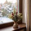 Desktop Holiday Decoration Miniature Christmas Tree with Red Berries, Artificial Mini Pine Burlap for Office Base, Tabletop Faux Small Potted