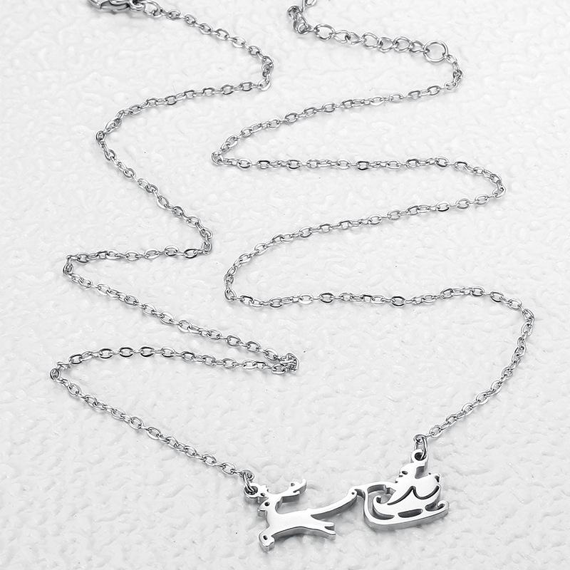 18K Gold Plated Santa Claus Reindeer Sleigh Pendant Necklace In Titanium Steel for Women