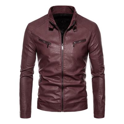 Chaqueta de Cuero para Hombre Doble Cremallera Moda Chaqueta de Cuero PU Abrigo Tops Juventud