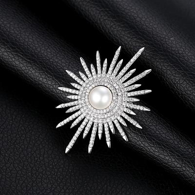 2023 New Shiny Sun Flower Brooches For Women Luxury Big Pearl Rhinestone Brooch Pins Jewelry Dress Suit Accessories Wedding Gift