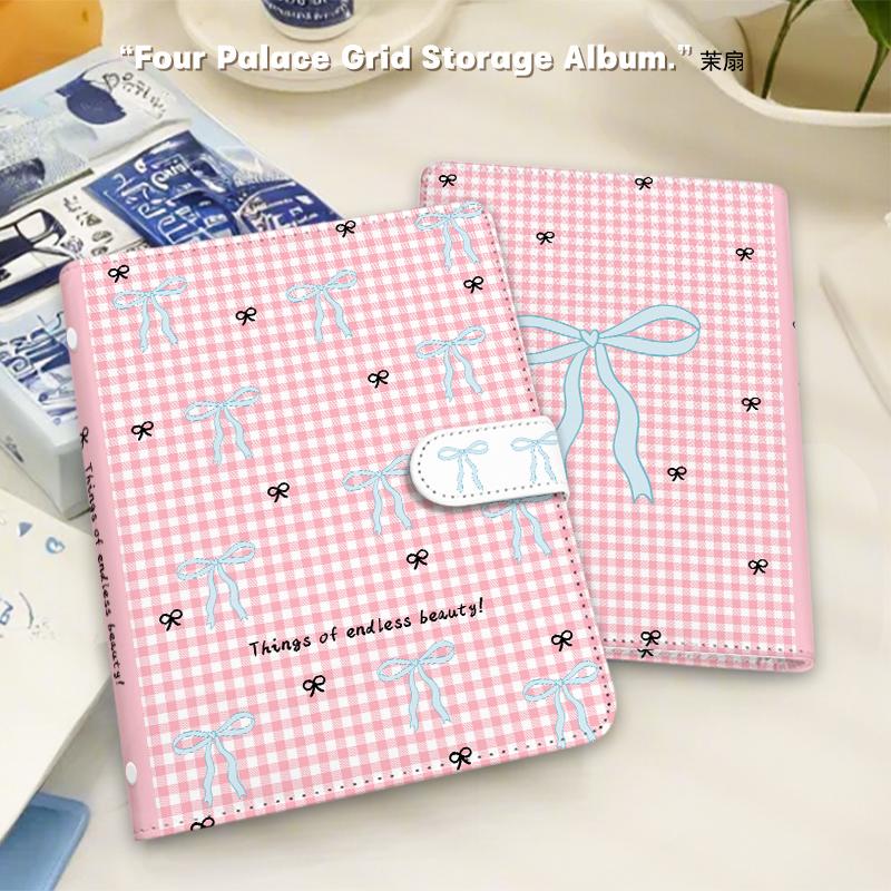 Pink Plaid Bow A5 Binder Kpop Card Holder Portable Refillable Idol Photocard Album for 3 Inch Cards Gift for Kpop Fans Collector