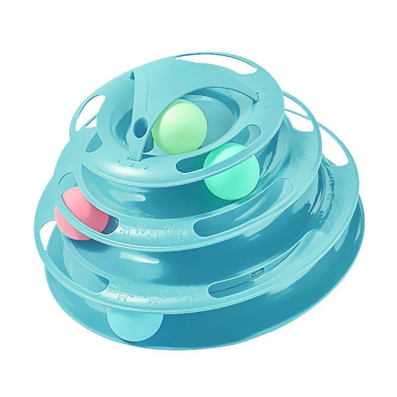 4-stöckiges drehbares Spielzeug für Katzen Zubehör Turm Bahnen mit Bällen Katzenspielzeug Interaktives Intelligenztraining Mit lustigem Katzenstab