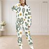 Women Plus Size White Hockey Printed Round Neck Long Sleeve Top And Pants Two Piece Set