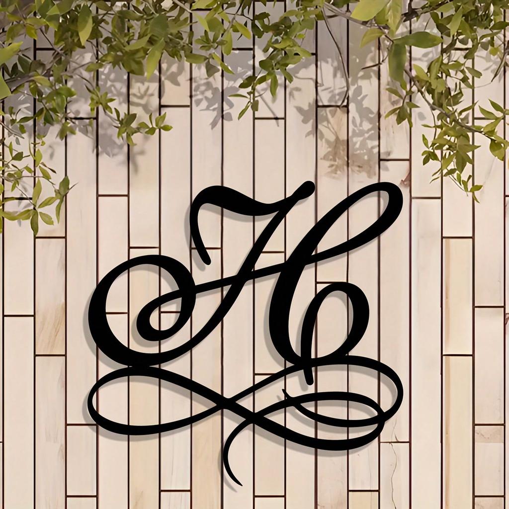 Metal Wall Art Monogram H Elegant Cursive Iron Design Outdoor Indoor Decor Weather Resistant Garage Farm Personalized Gift