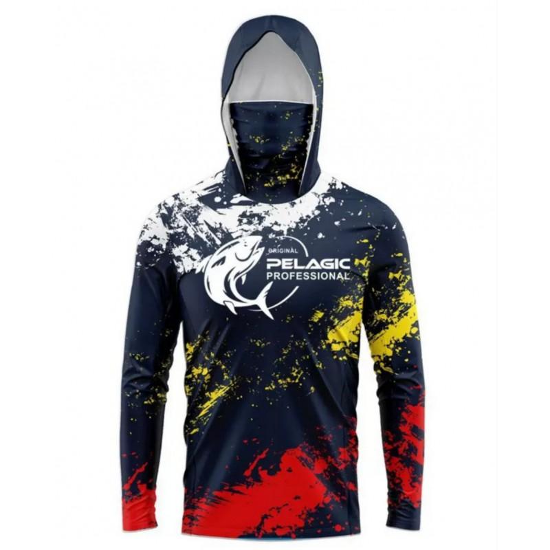 Mens Quick-Dry UV Protection Fishing Hoodie With Neck Gaiter Lightweight Long Sleeve Summer Outdoor Angling