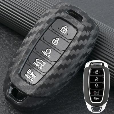Carbon Fiber Key Fob Car Remote Cover Shell Case Key Chain Holder Protect For Hyundai Palisade Elantra 2021 2020 2019 Auto Parts