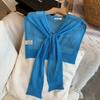 Summer Knitted Shawl Solid Color Neck Guard Scarf Fashion Thin Knotted Cape  for Women