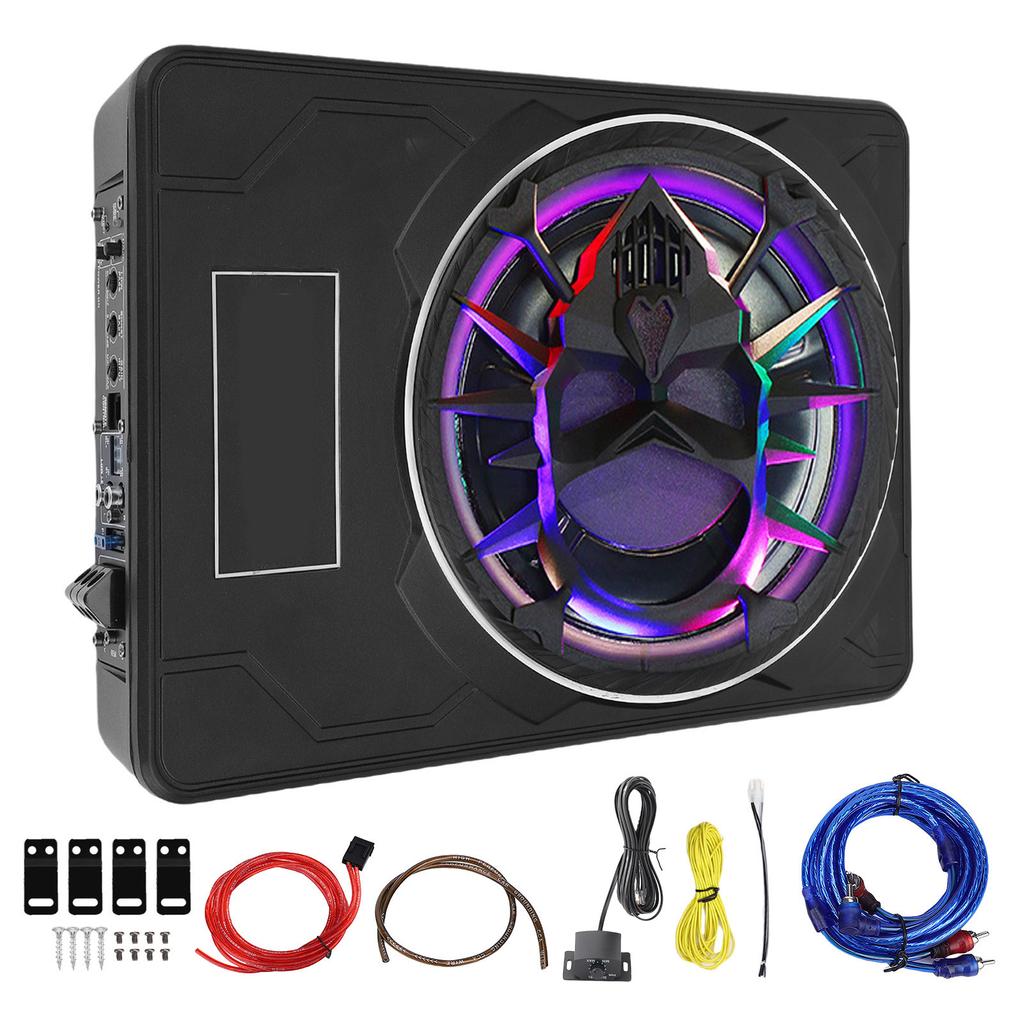 Subwoofer para Coche Alimentado Debajo del Asiento de 10 Pulgadas 800W Super Delgado Amplificador Incorporado Control Remoto Subwoofer Activo para Coche para