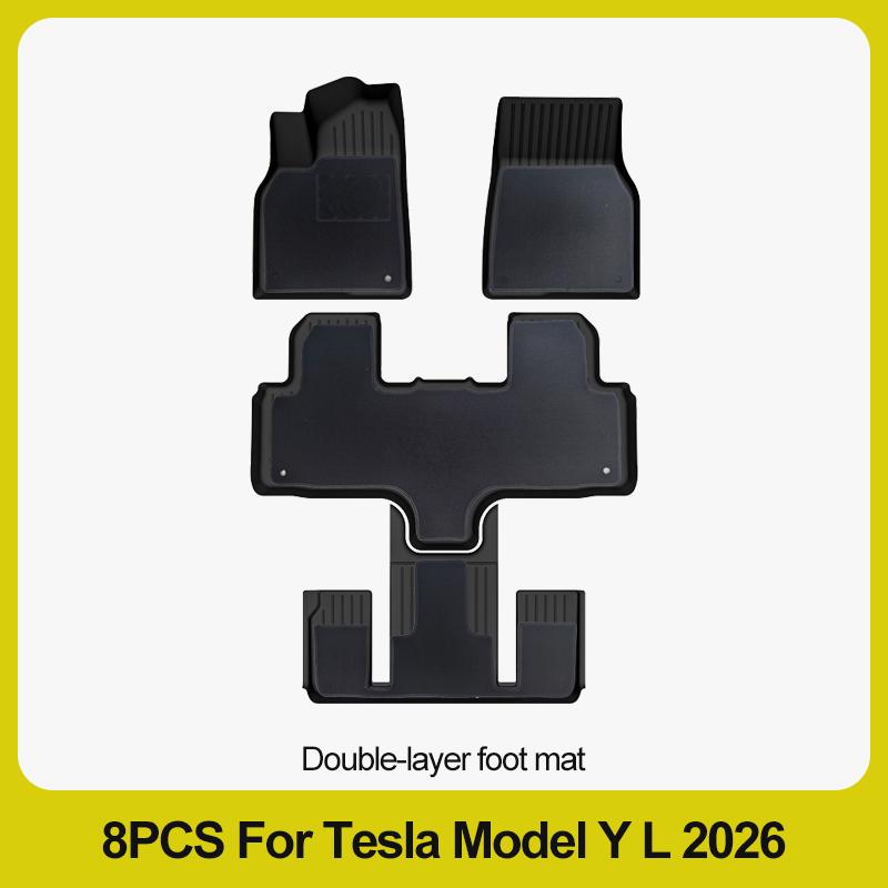 Tapis de sol 6 places pour Tesla Model Y L 2026+, tapis de coffre TPE 3 rangées, housse de siège arrière, doublure de coffre avant, plateau de