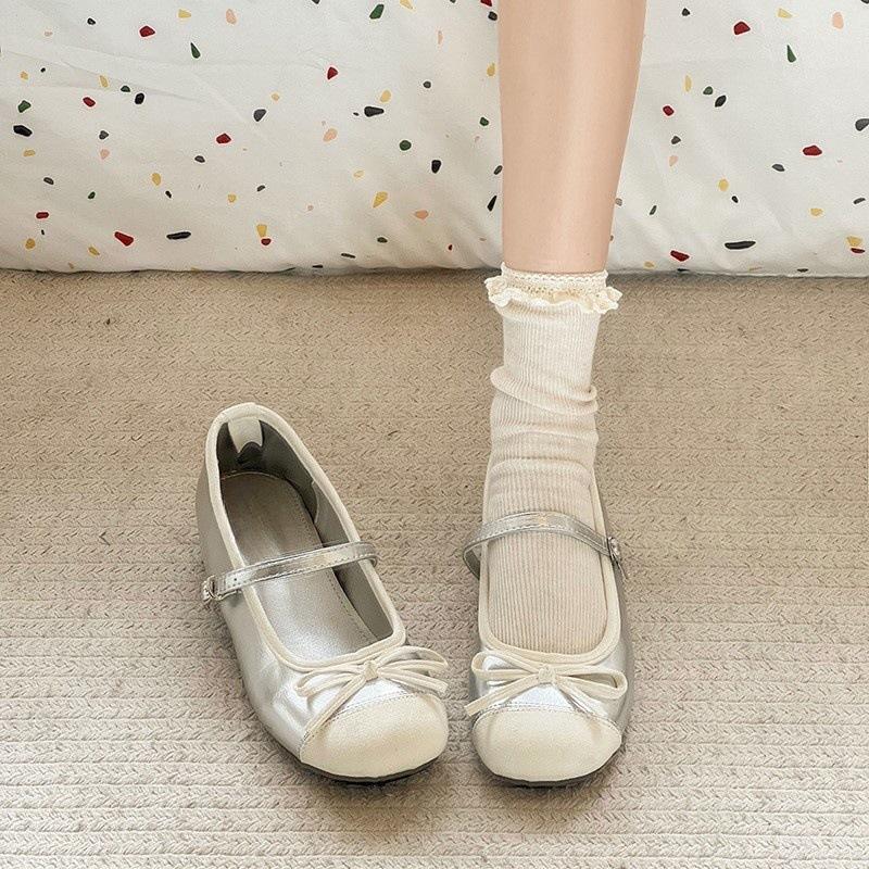 Xiaoxiangfeng bow Mary Jane shoes one-word buckle belt inner height increase evening shoes fairy gentle shallow mouth single shoes