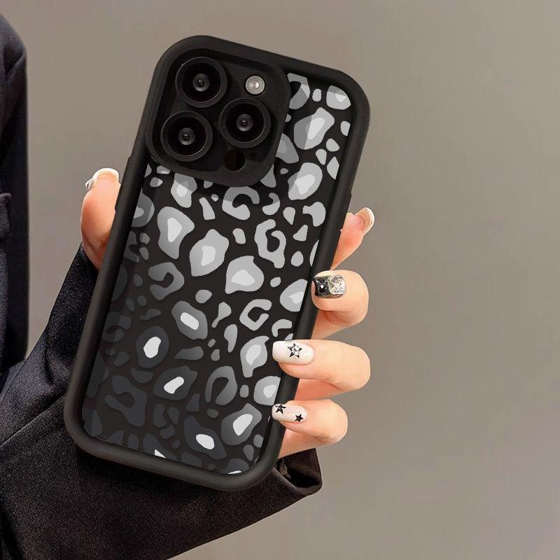 Black and gray leopard print for iPhone17 ProMax mobile phone case 14 Apple 13 matte 12/15 Premium 11