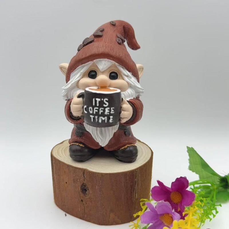 3D Coffee Drinking Dwarf Resin Figurine Home Office Desktop Decor Cute Cartoon Mini Statue